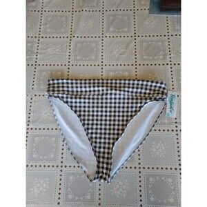 Freshwater Womens High Waisted Bikini Bottom  Black and White Checked XXL 20 NEW